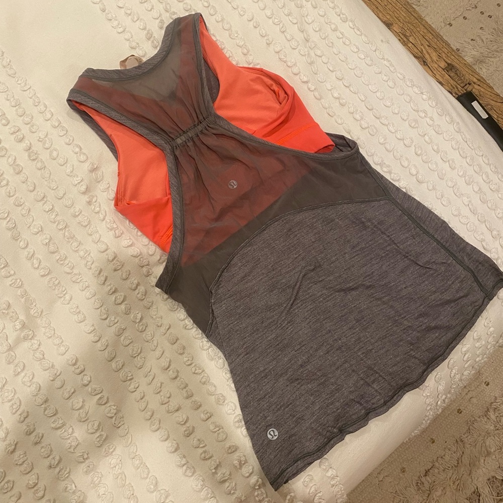 Lululemon Gray Top & Coral Sports Bra Combo Workout Top Size 4